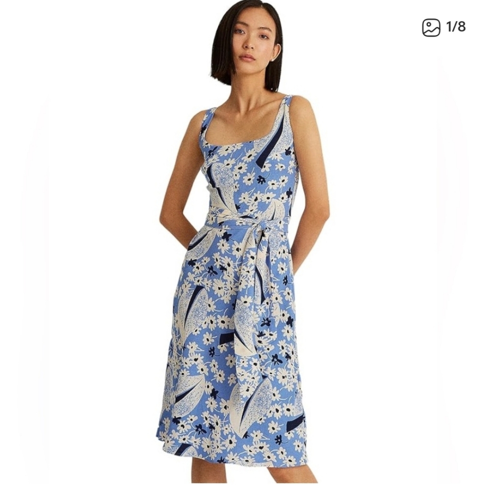 Nwt LAUREN RALPH LAUREN FLORAL CREPE SHORTSLEEVE DRESS MIDI Wedding Tennis Prep